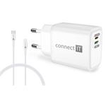 CONNECT IT DUPLEX Nabíjecí adaptér 1xLightning + 1×USB-C, 20W, kabel 27W, BÍLÝ