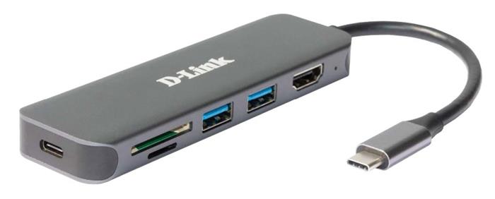 D-Link 6-v-1 USB-C Hub s HDMI/Card Reader/Power Delivery