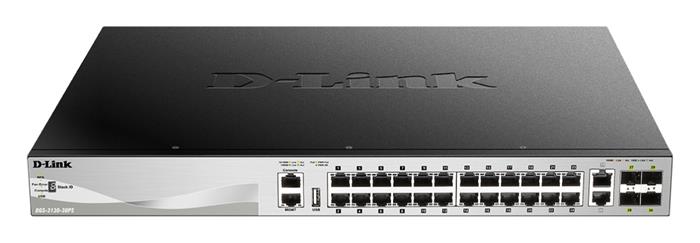 D-Link DGS-3130-30PS L3 Stck. Mng. PoE switch 24x GbE PoE+, 2x 10G RJ-45, 4x 10G SFP+, PoE 370W