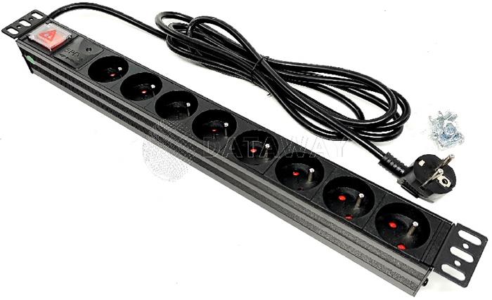 DATAWAY PDU-8-SP-3M, Přepěťová ochrana 8x 230V, 1U, 19", M6, 3m