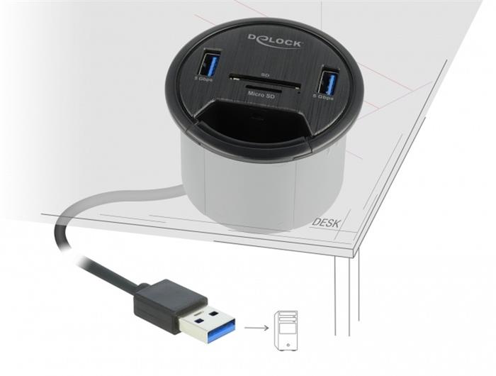 Delock 2-portový vestavný USB 3.0 Hub se čtečkou SD a microSD karet