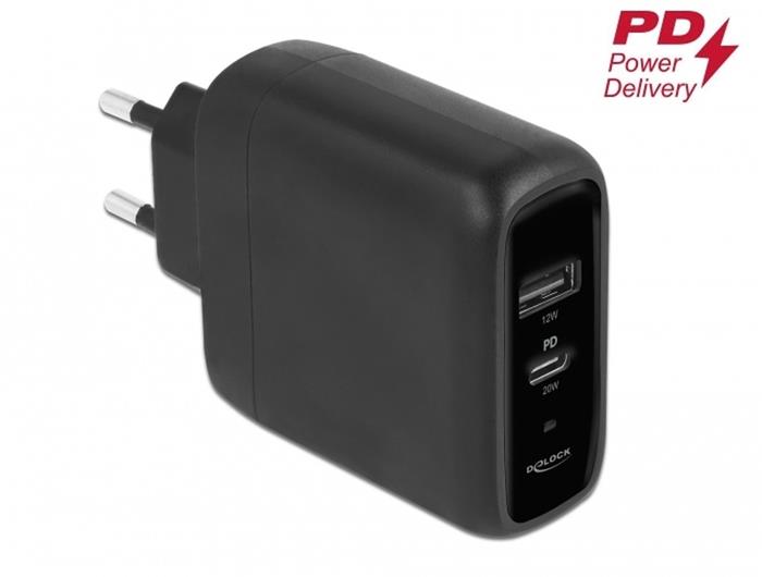 Delock 32W USB nabíječka, 1x USB-C PD (20W) + USB-A (12W)