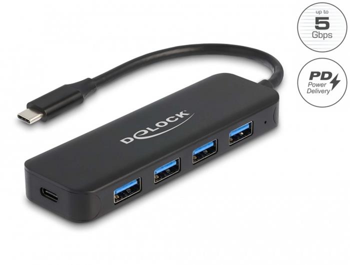 Delock 4-portový USB 3.0 hub, Power Delivery 85W, USB-C