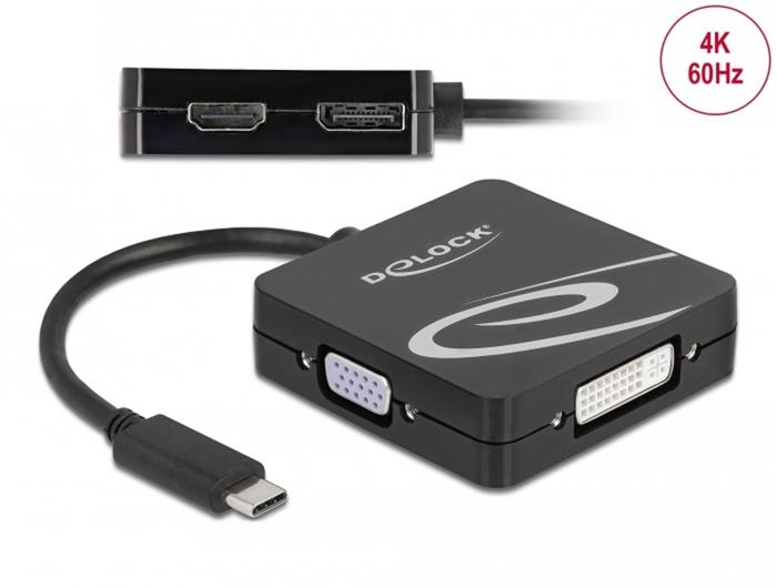 Delock USB-C adaptér pro monitor s VGA, DVI, HDMI nebo DisplayPort vstupem