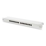 Digitus CAT 6, Class E patch panel, shielded 16-port RJ45, 8P8C, LSA, 1U, rack mount, color grey RAL 7035