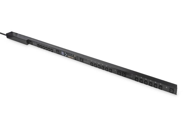 Digitus Smart PDU Spínané a monitorované zásuvky, vertikální 18xC13&6xC19, 3m, IEC60309 16A zástrčka