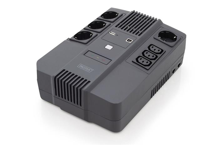 DIGITUS UPS 600VA/360W,LED 12V/7Ah x1, 4xCEE 7/7,3x IEC C13, USB, RJ45