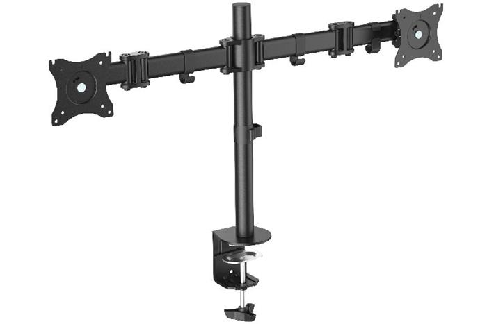 Digitus VESA dvojitý svorkový stolní stojan, 90o otočný, 30o sklopný, otočný 360o, 15"-27" TFT, 100x100, 16Kg, černý