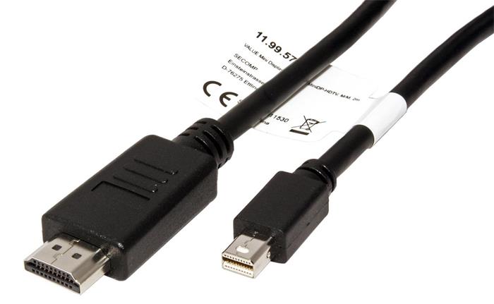 DisplayPort-HDMI kabel, miniDP(M) -> HDMI M, 2m