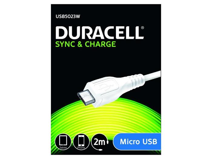 Duracell napájecí a synchronizační micro USB kabel, 2m, bílý