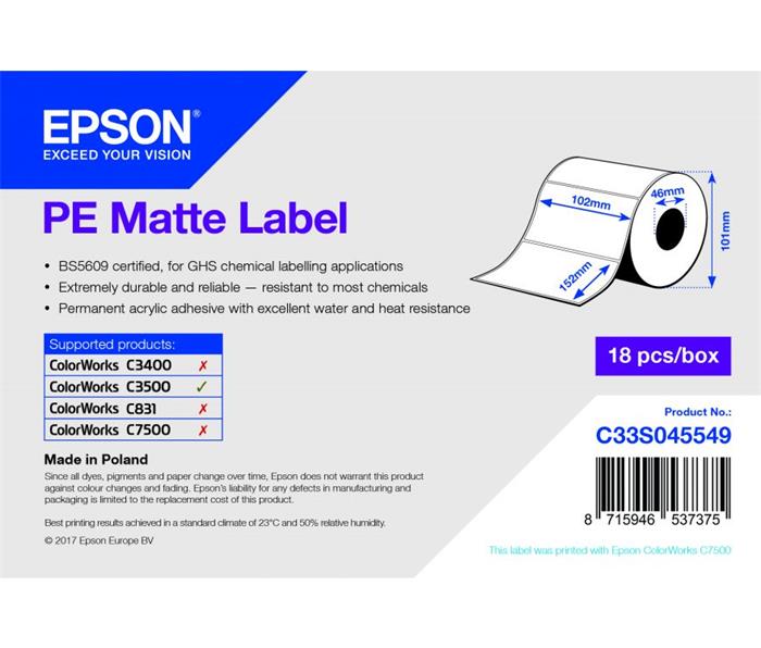 EPSON PE Matte Label - Die-cut Roll: 102mm x 152mm, 185 labels