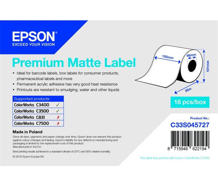 EPSON Premium Matte Label - Continuous Roll: 105mm x 35m