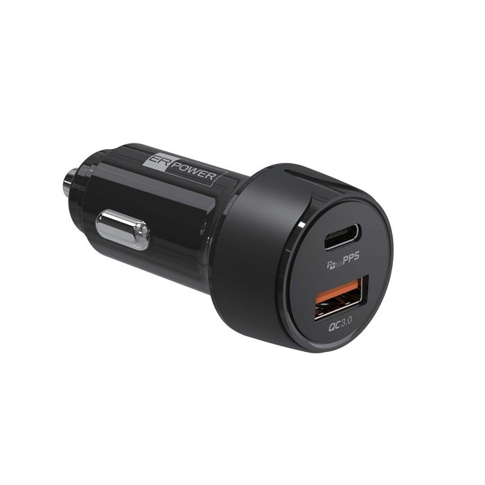 ER POWER 30W PD USB-C/USB-A autonabíječka, černá