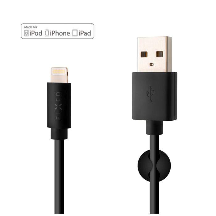 FIXED datový a nabíjecí kabel Lightning, MFI, 2.4A, 1m, černý