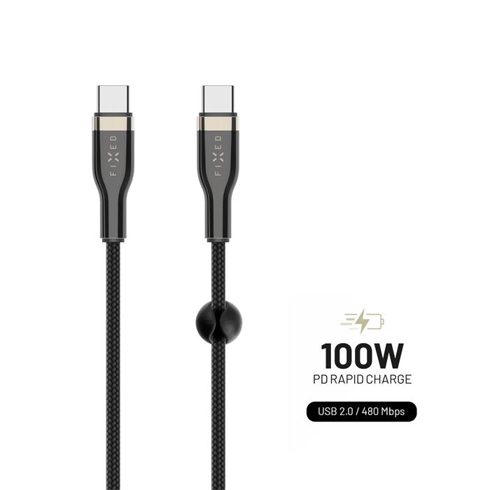 FIXED USB 2.0 kabel USB-C/USB-C, podpora PD,100W, 1.2m, černý