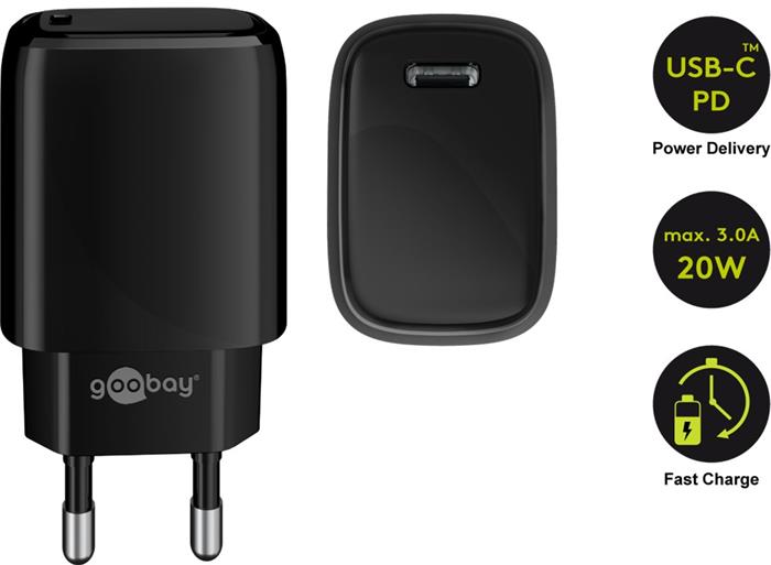 goobay 20W USB napájecí adaptér, USB-C PD (Fast charge), černý