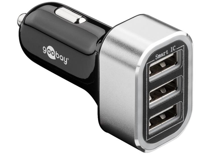 goobay Napájecí 12-24V autoadaptér na 3x USB 5.5A černý, ID Chip