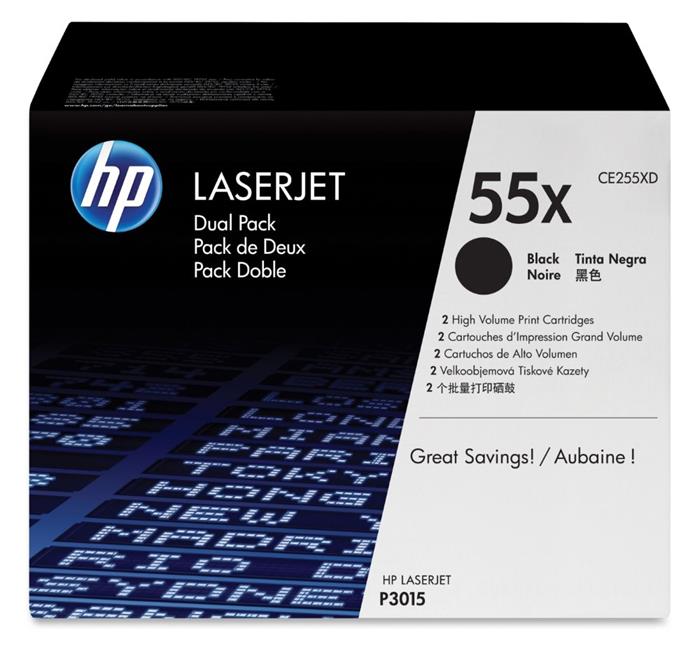 HP 55X, černá tonerová kazeta, 2 pack, CE255XD, 12 500 stran