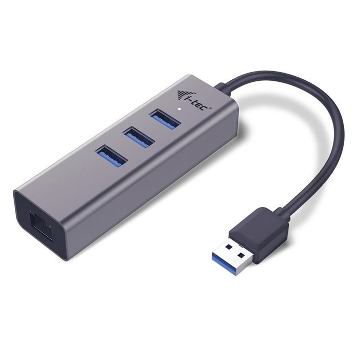 i-Tec USB3.0 HUB 3port Metal + Gigabit Ethernet adaptér, 1x USB na RJ-45