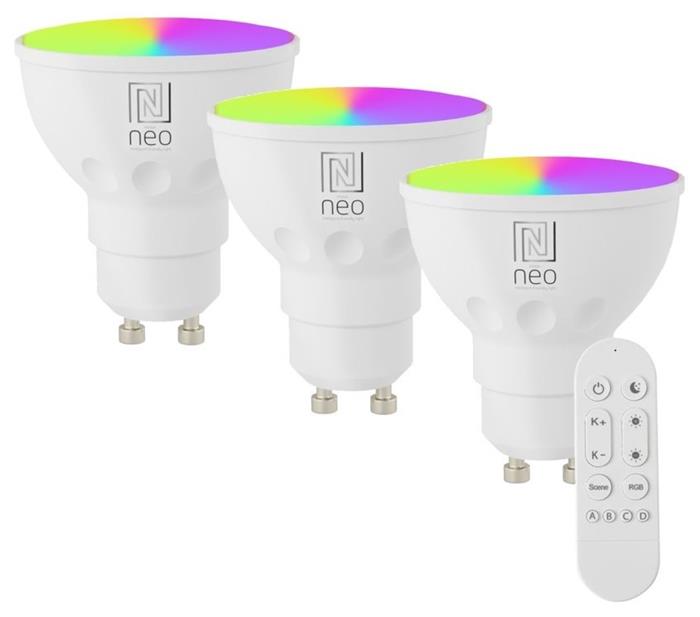 IMMAX NEO LITE SMART sada 3x žárovka LED GU10 6W RGB+CCT, stmívatelná, Beacon, DO, Wi-Fi, TUYA