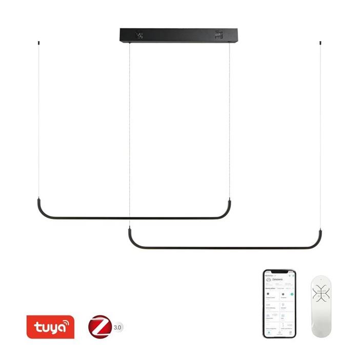 IMMAX NEO PATTINI Smart závěsné svítidlo dvojité 160-280cm, 53W, 3640lm černé Zigbee 3.0, TUYA