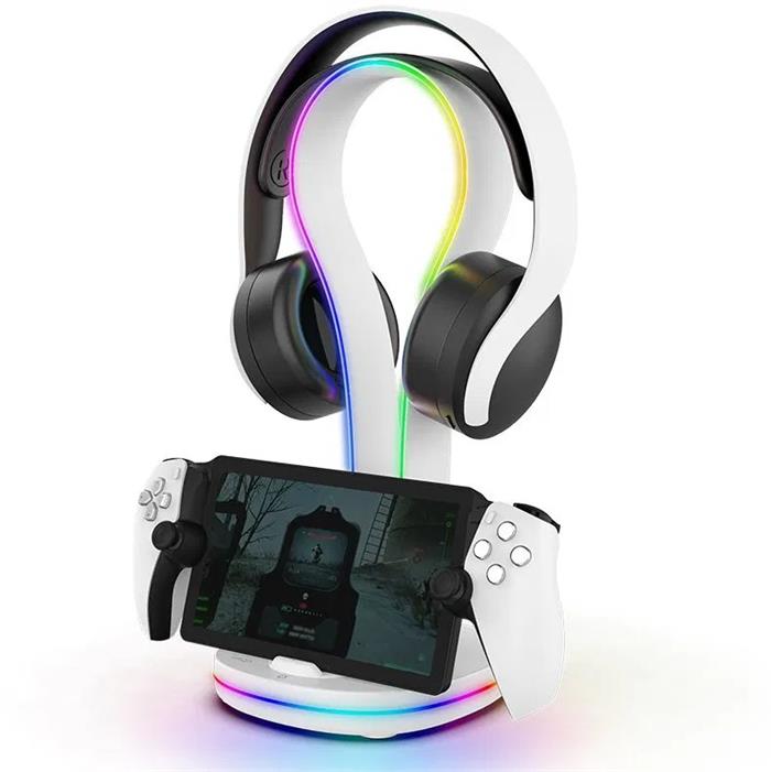 iPega P5P23 Nabíjecí RGB Stojan pro Playstation Portal Remote Player s Držákem na Sluchátka White