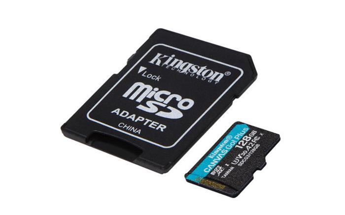 Kingston Canvas Go! Plus 128GB microSDXC karta, UHS-I V30 A2, 170R/100W + adaptér