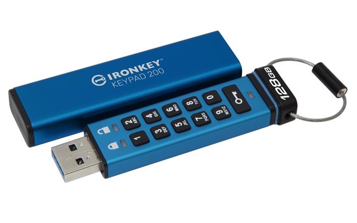 Kingston flash disk 128GB IronKey Keypad 200, FIPS 140-3 Lvl 3 (Pending) AES-256 Encrypted