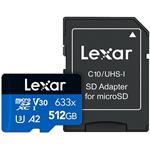 Lexar paměťová karta 512GB High-Performance 633x microSDXC™ UHS-I (čtení/zápis:100/70MB/s) C10 A2 V30 U + adaptér