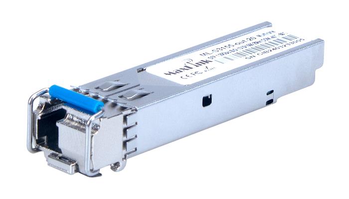 MaxLink 1.25G SFP optický modul, průmyslový -40°C +85°C, WDM(BiDi), SM, Tx 1310/Rx1550nm, 20km, 1x LC konektor, DDM