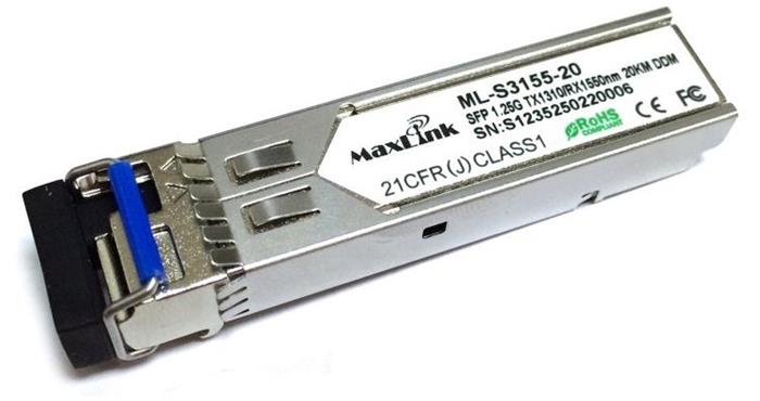 MaxLink 1.25G SFP optický modul, WDM(BiDi), SM, Tx 1310/Rx1550nm, 3km, průmyslový -40C+85C, 1x LC konektor, DDM