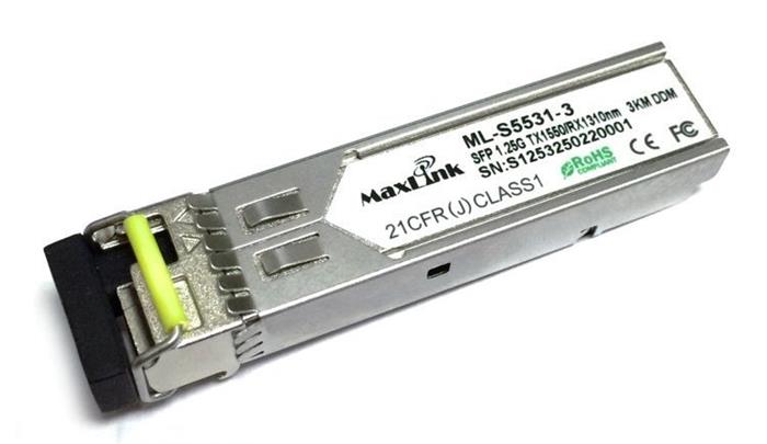 MaxLink 1.25G SFP optický modul, WDM(BiDi), SM, Tx 1550/Rx1310nm, 3km, průmyslový -40C+85C, 1x LC konektor, DDM