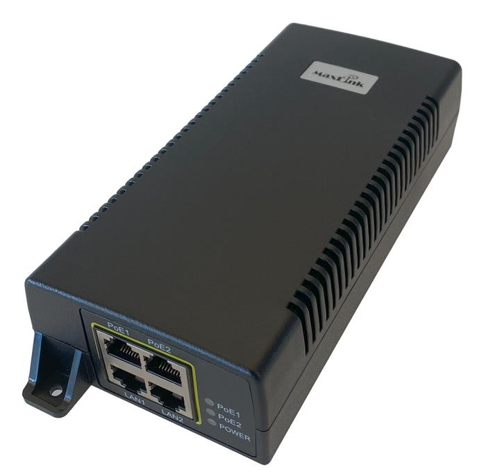 MaxLink MAXPI60W2x2 PoE injektor - 802.3af/at, 55V, 1.1A, 60W, 1Gbit, 2xLAN, 2XPoE