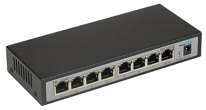 MaxLink reverzní PoE switch RSG-8-1P-DC 7x PoE IN, 1x PoE Out, 1x DC Out