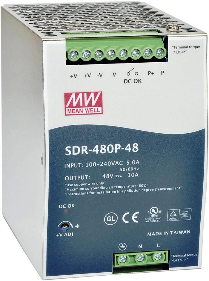 Mean Well SDR-480P-24 Průmyslový napájecí spínaný zdroj 24V 480W na DIN