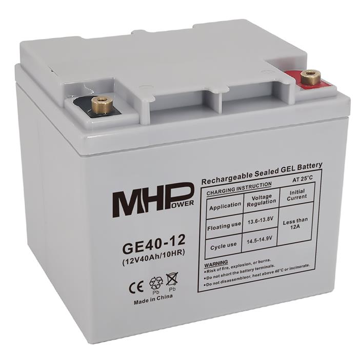 MHPower GE40-12, Gelový akumulátor 12V/40Ah, Terminál T1 - M6, Deep Cycle