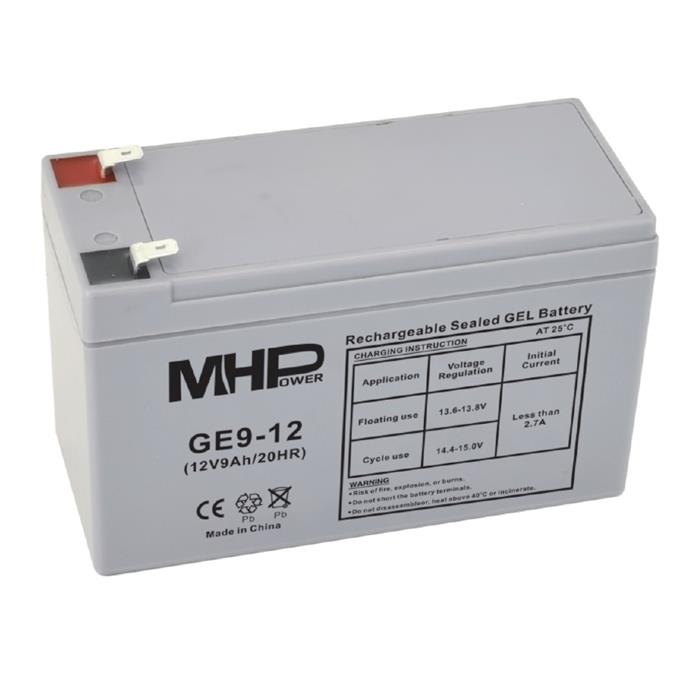 MHPower GE9-12, Gelový akumulátor 12V/9Ah, Faston F2 - 6,3mm, Deep Cycle