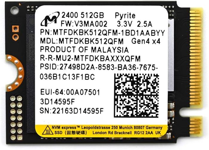 Micron 2400 512GB NVMe M.2 (22x30mm) Non-SED Client SSD [Tray]