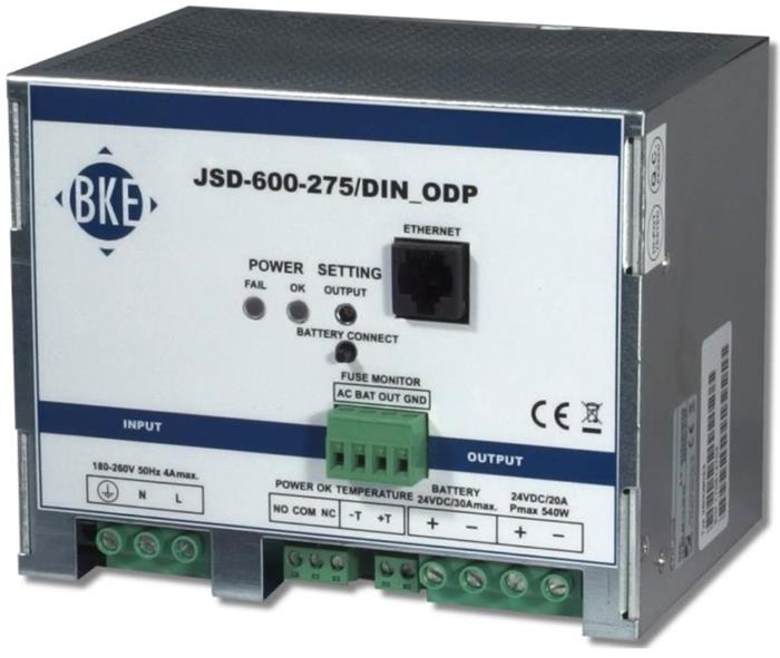 Napájecí zdroj/nabíječ BKE JSD-600-545/DIN_ODP na DIN lištu s dohledem 54,5 V, 600 W, 10 A, LAN port