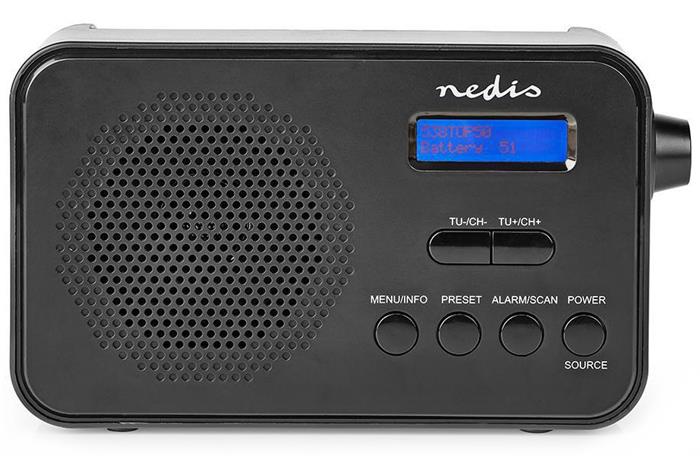 NEDIS přenosné rádio/ DAB+/ FM/ 1.3 "/ napájení z baterie/ digitální/ 3.6 W/ budík/ časovač vypnutí/ černé