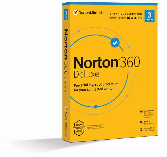 NORTON 360 DELUXE 25GB CZ 1uživatel pro 3 zařízení na 1rok, CZ, box