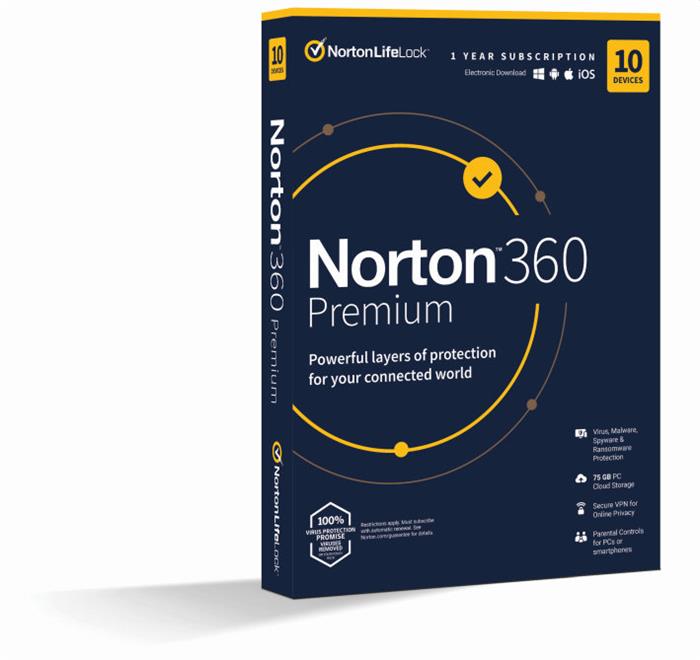 NORTON 360 PREMIUM 75GB CZ 1 uživatel pro 10 zařízení na 1rok, CZ, box