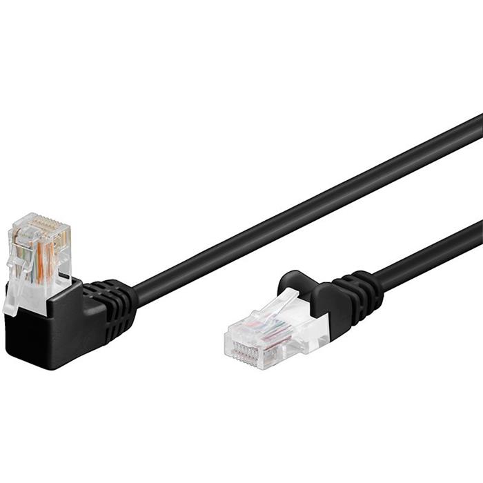 Patch kabel UTP RJ45-RJ45 level 5e 1 lomený konektor (90°), černý, 0,25m