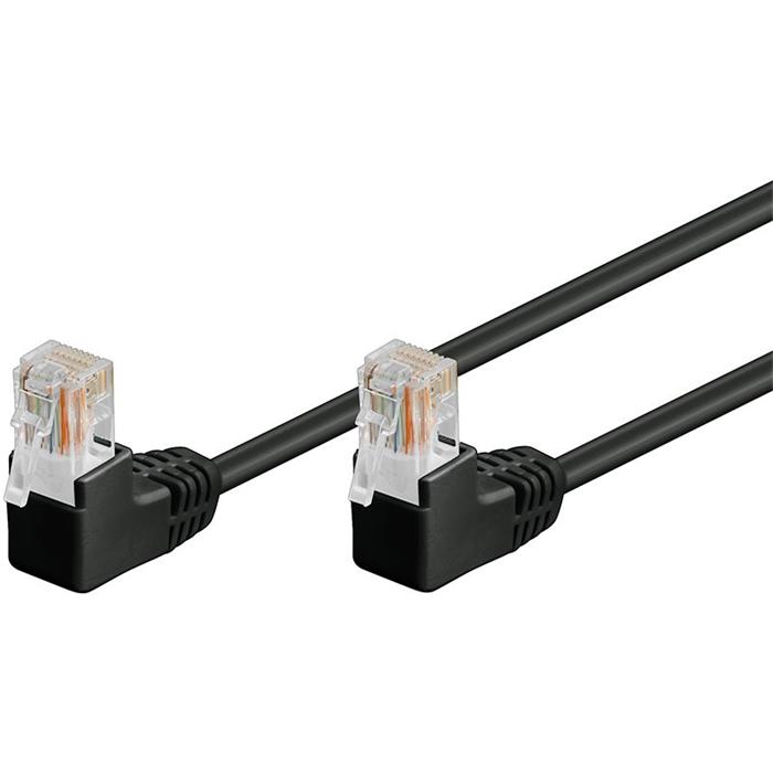 Patch kabel UTP RJ45-RJ45 level 5e lomené konektory (90°), černý, 0,25m