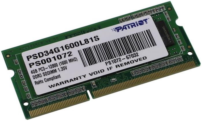 Patriot 4GB DDR3 1600MHz CL11, SO-DIMM, 1.35V