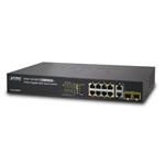 Planet FGSD-1008HPS PoE switch, 8x RJ45, 2x SFP/RJ45, Web/SNMP, STP/RSTP, extend 10Mb/s, IEEE 802.3at 125W, fanless