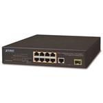 Planet FGSD-1011HP PoE switch, 8x 10/100 PoE, 1x TP + 1x SFP 1000Base-X, extend mód 10Mb, ESD, 802.3at 120W