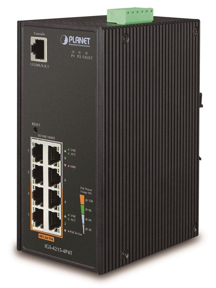 Planet IGS-4215-4P4T Gigabit PoE switch 4x TP+4x POE, 802.3af 140W, IP30, -40 až 75°C, SNMP,IGMPv3