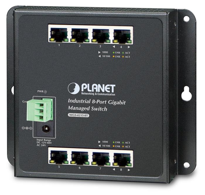 Planet WGS-4215-8T nástěnný switch 8x1000B-T, správa Web/SNMP, DIN,IP30, -40~75°C, dual DC,fanless