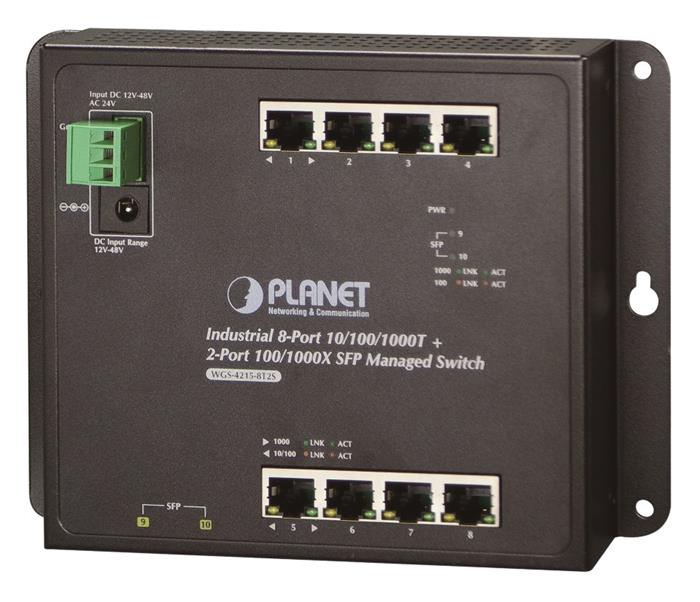 Planet WGS-4215-8T2S nástěnný switch 8x1000B-T,2x SFP, správa Web/SNMP, DIN,IP30, -40~75°C, dual DC,fanless